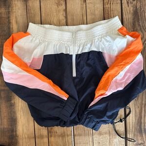 Hot & Delicious Colorblock Windbreaker Half Zip Cropped Jacket Navy Orange M
